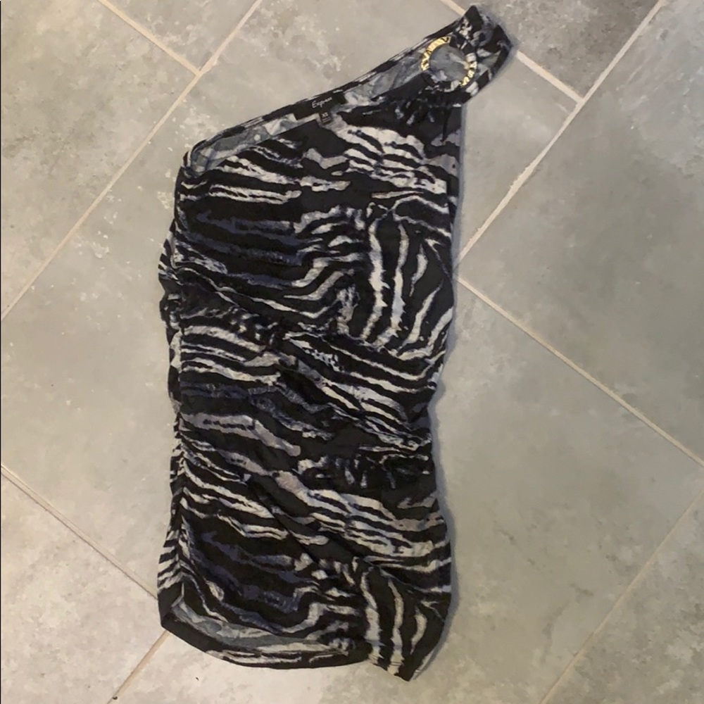 Express Zebra Animal Print One Shoulder Tank Top